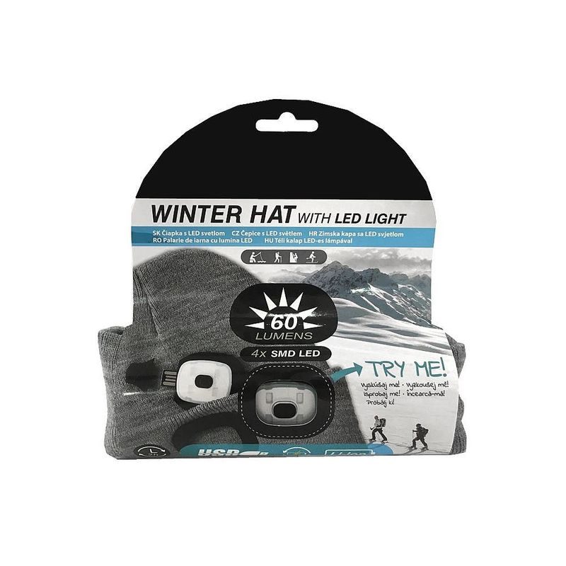 ČEPICE LED, 4X SMD LED, USB NABÍJENÍ, ŠEDÁ, UNI - ČEPICE, KŠILTOVKY, PONOŽKY A JINÉ - PŘÍSLUŠENSTVÍ