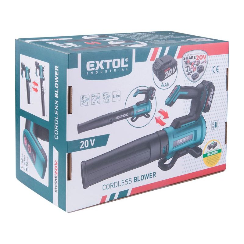 EXTOL INDUSTRIAL FUKAR AKU SHARE20V, BRUSHLESS, 4AH, 8791906 - AKU VYSAVAČ LISTÍ - ZAHRADA