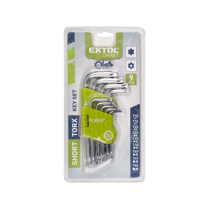 EXTOL CRAFT L-KLÍČE TORX, SADA 9KS, T 10-50, KRÁTKÉ, 66010 - L - KLÍČE - RUČNÍ NÁŘADÍ