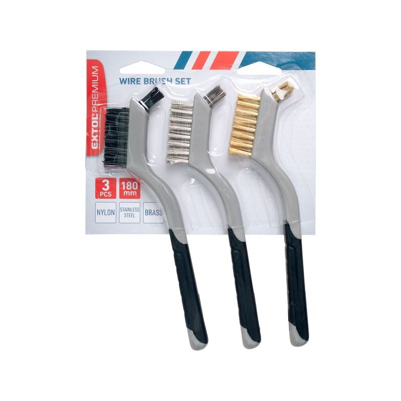 EXTOL PREMIUM KARTÁČE MALÉ, SADA 3KS, 180MM (OCEL,NYLON,MOSAZ), 8803901 - KARTÁČE, BRUSNÉ HOUBY - RUČNÍ NÁŘADÍ
