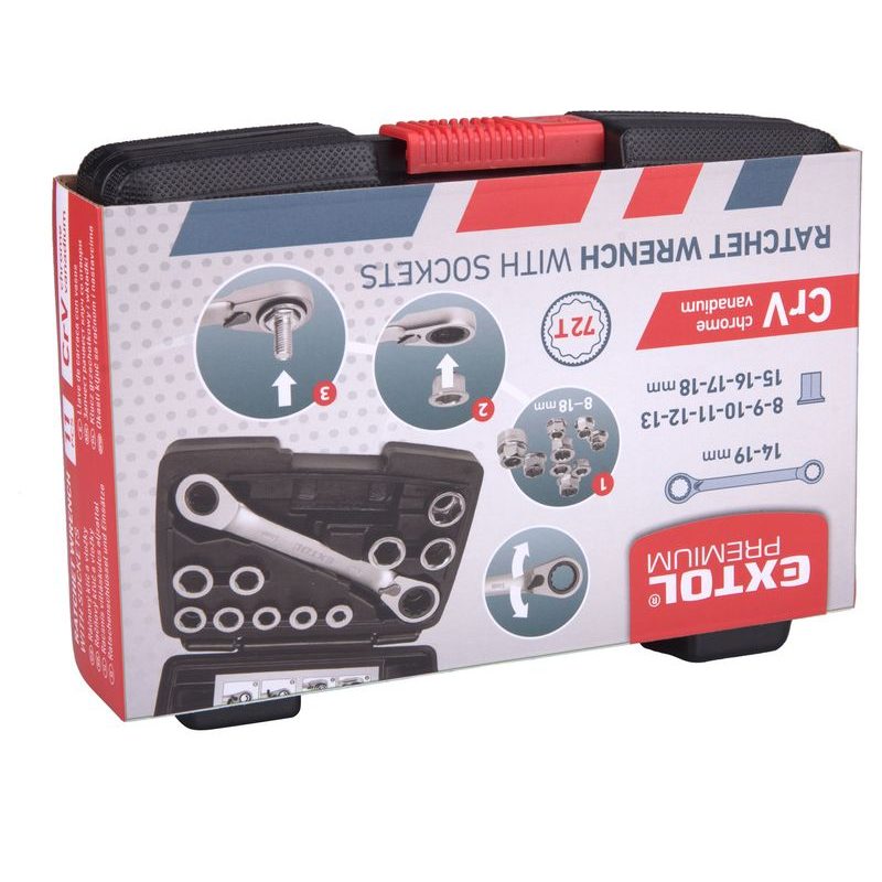 EXTOL PREMIUM KLÍČ RÁČNOVÝ TVAROVANÝ A VLOŽKY, SADA 11KS, 8-19MM, CRV, 8816101 - RÁČNOVÉ KLÍČE - RUČNÍ NÁŘADÍ