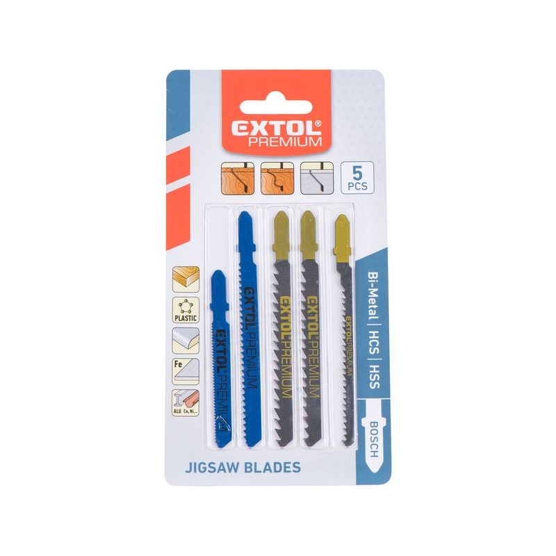 EXTOL PREMIUM PLÁTKY DO PŘÍMOČARÉ PILY-MIX, SADA 5KS, BI-METAL, HSS, HCS, 8805100 - PILOVÉ LISTY PLÁTKY DO PŘÍMOČARKY - PŘÍSLUŠENSTVÍ
