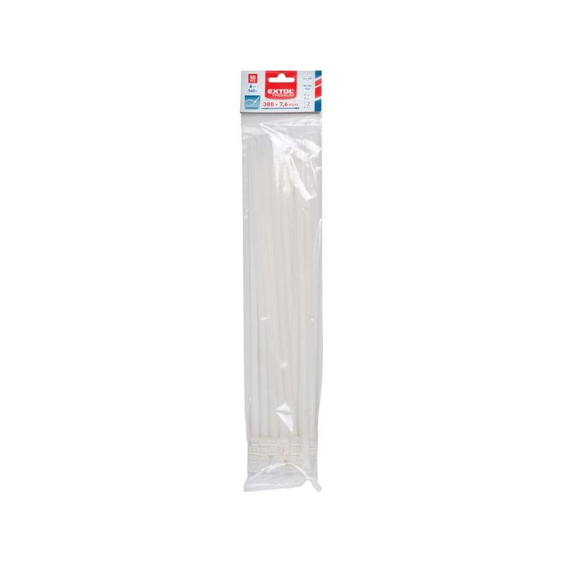 EXTOL PREMIUM PÁSKY STAHOVACÍ NA KABELY BÍLÉ, 380X7,6MM, 50KS, NYLON PA66, 8856120 - STAHOVACÍ PÁSKY, ZDRHY - DÍLNA A GARÁŽ