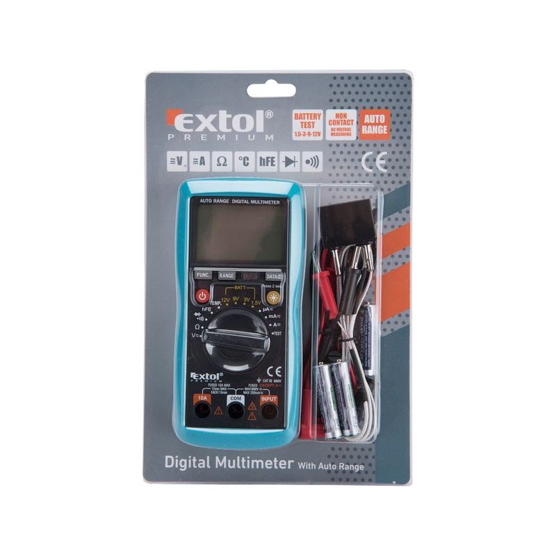 EXTOL PREMIUM MULTIMETR DIGITÁLNÍ S AUTOMATICKOU VOLBOU ROZSAHŮ, 8831250 - ZKOUŠEČKY NAPĚTÍ, MULTIMETRY - MĚŘÍCÍ TECHNIKA