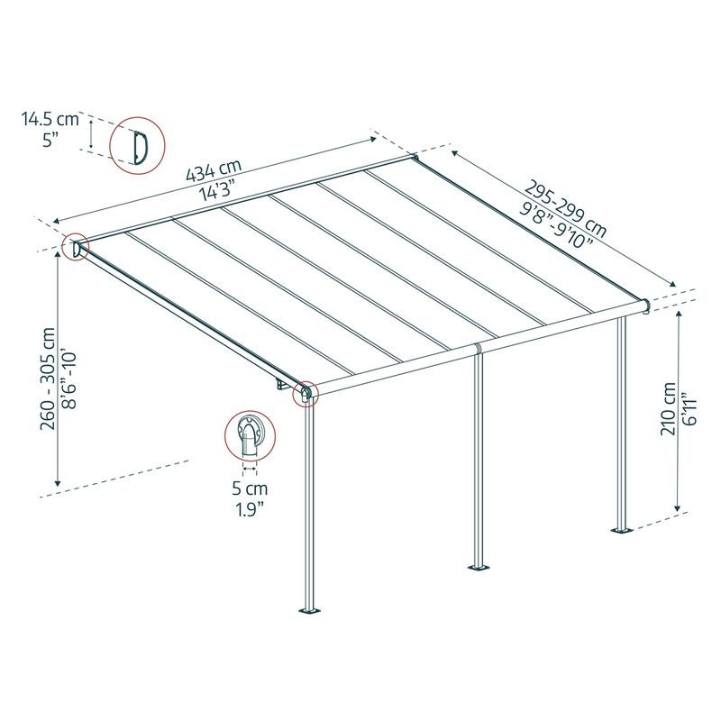 PALRAM - CANOPIA CAPRI 4200 ANTRACIT 3 X 4,25 HLINÍKOVÁ (MONTOVANÁ) PERGOLA - PERGOLY - DŮM A DOMÁCNOST, ELEKTRO..