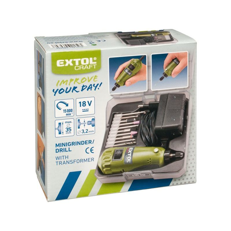 EXTOL CRAFT MINI VRTAČKA/BRUSKA S TRANSFORMÁTOREM V KUFŘÍKU, 404121 - PŘÍMÁ BRUSKA - ELEKTRICKÉ NÁŘADÍ