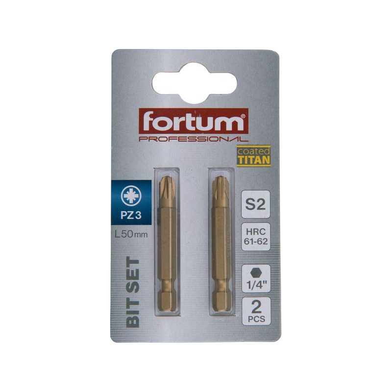 FORTUM HROT KŘÍŽOVÝ POZIDRIV, SADA 2KS, PZ 3X50MM,TITAN. ÚPRAVA, S2, 4741383 - STANDARDNÍ BITY PZ - PŘÍSLUŠENSTVÍ