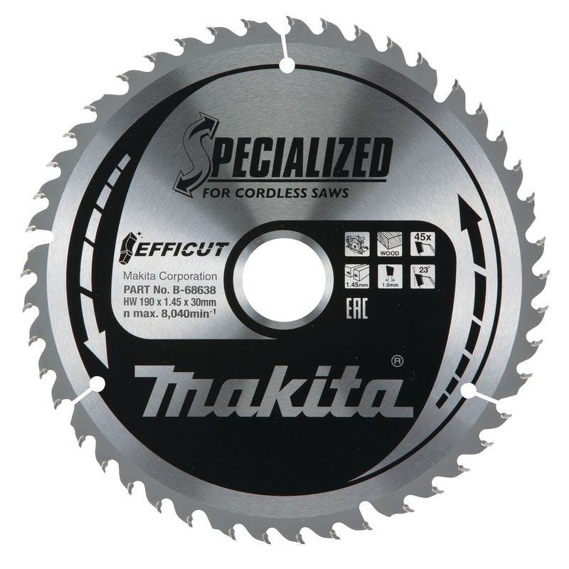 MAKITA B-68638 - KOTOUČ PILOVÝ DŘEVO EFFICUT 190X1.45X30MM 45Z = OLD B-68622 - PILOVÉ KOTOUČE EFFICUT - MAKITA-SHOP