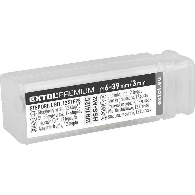 EXTOL PREMIUM VRTÁK STUPŇOVITÝ, O 6-39MM/PO 3MM, HSS-M2, 8801166 - STUPŇOVITÉ VRTÁKY - PŘÍSLUŠENSTVÍ