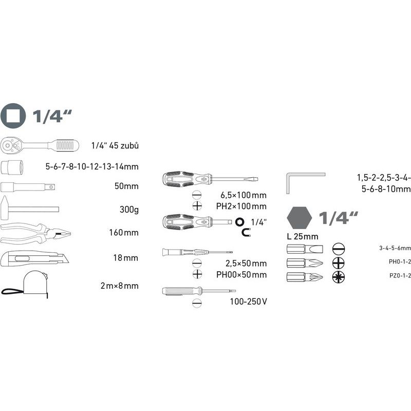 EXTOL LADY SADA NÁŘADÍ 39KS, 1/4", 6596 - SADY NÁŘADÍ - RUČNÍ NÁŘADÍ