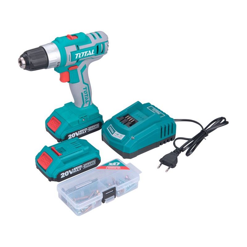 TOTAL VRTACÍ ŠROUBOVÁK AKU, 20V LI-ION (2X), 2000MAH, V TAŠCE, SADA 47KS, TDLI2002E - ZNAČKA TOTAL - ELEKTRICKÉ NÁŘADÍ