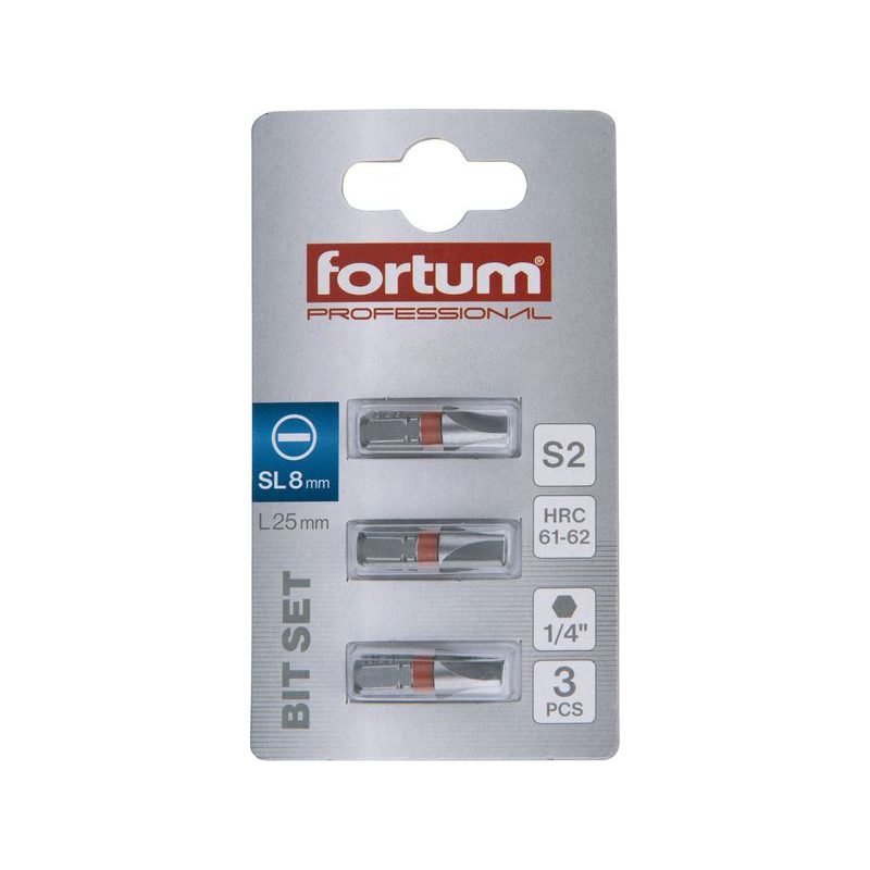 FORTUM HROT PLOCHÝ SADA 3KS, 8X25MM, S2, 4741108 - STANDARDNÍ BITY PŘÍMÉ - PŘÍSLUŠENSTVÍ