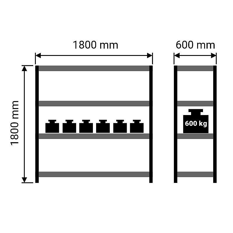 REGÁL KOVOVÝ 1800X1800X600MM, MAX. 600KG NA POLICI RACKS RAT60 HD - REGÁLY - DÍLNA A GARÁŽ