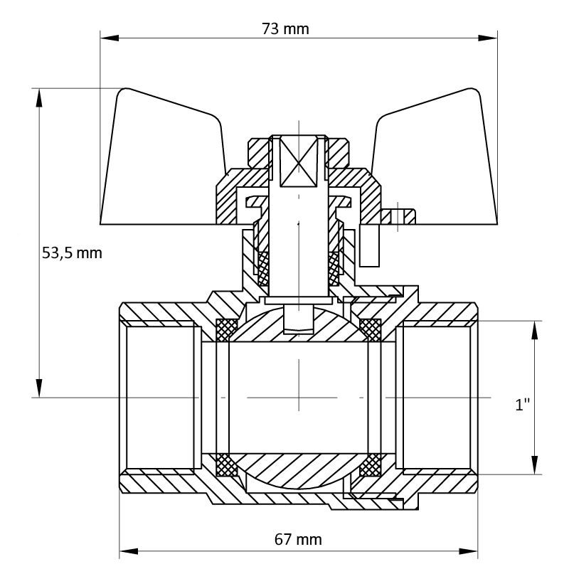 KULOVÝ KOHOUT MOTÝL ČERVENÝ, KR.217 1"FF | KR.217 1"FF PROCRAFT - PŘÍSLUŠENSTVÍ (KOHOUTY, ŠROUBENÍ,...) - SANITA