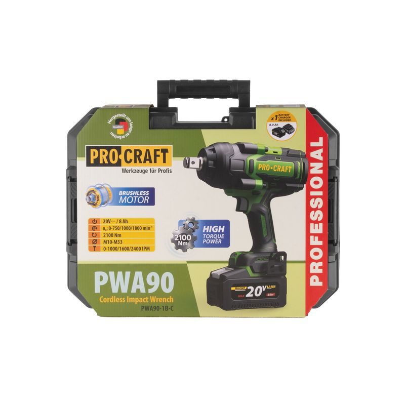AKU RÁZOVÝ UTAHOVÁK -- 2100NM,   PROCRAFT PWA90 | PWA90 PROCRAFT - RÁZOVÝ UTAHOVÁK 18V - AKU NÁŘADÍ