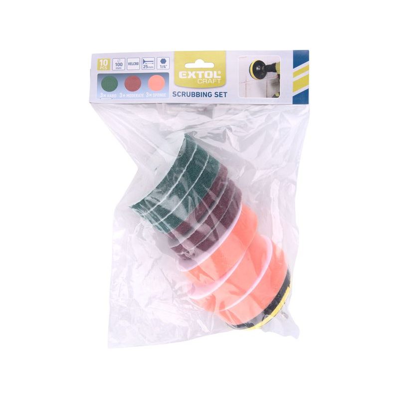 EXTOL CRAFT SADA ČISTÍCÍCH/LEŠTÍCÍCH VÝSEKŮ NA VRTAČKU 10KS, PRŮMĚR 100MM, 3X3DRUHY, 904002 - PRO LEŠTIČKY - PŘÍSLUŠENSTVÍ