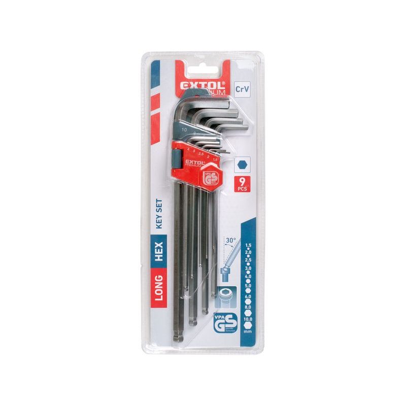 EXTOL PREMIUM L-KLÍČE IMBUS PRODLOUŽENÉ, SADA 9KS, S KULIČKOU, 1,5-10MM, 8819312 - L - KLÍČE - RUČNÍ NÁŘADÍ