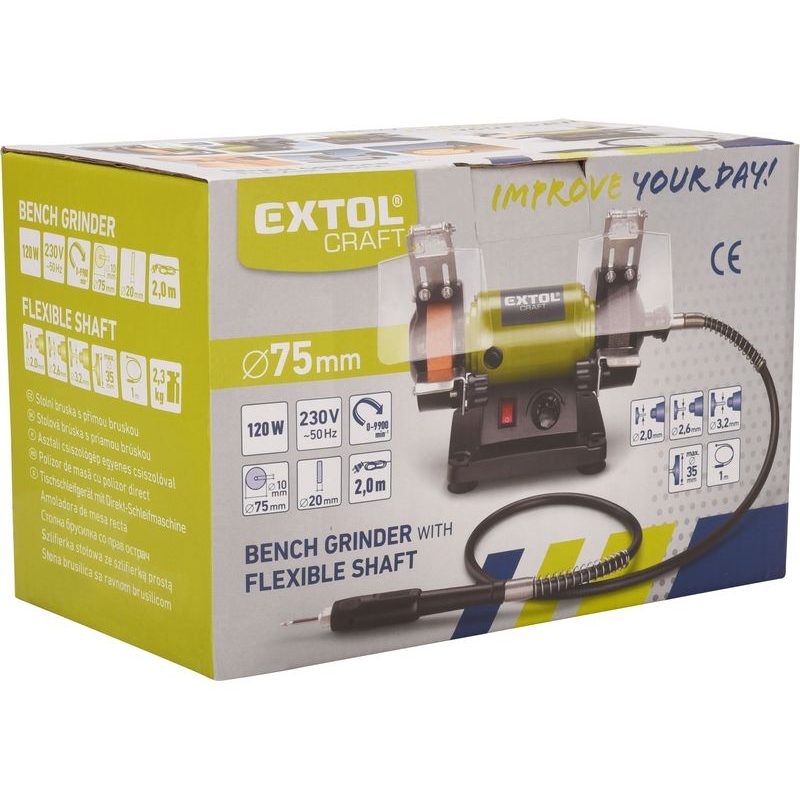 EXTOL CRAFT BRUSKA STOLNÍ DVOUKOTOUČOVÁ S PŘÍMOU BRUSKOU, 120W, 410112 - DVOUKOTOUČOVÉ BRUSKY - ELEKTRICKÉ NÁŘADÍ