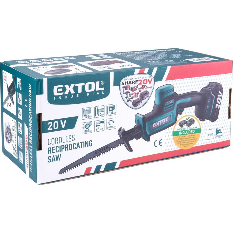 EXTOL INDUSTRIAL PILA OCASKA AKU SHARE20V, BRUSHLESS, 2AH, 8791828 - AKU PILY OCASKY - AKU NÁŘADÍ