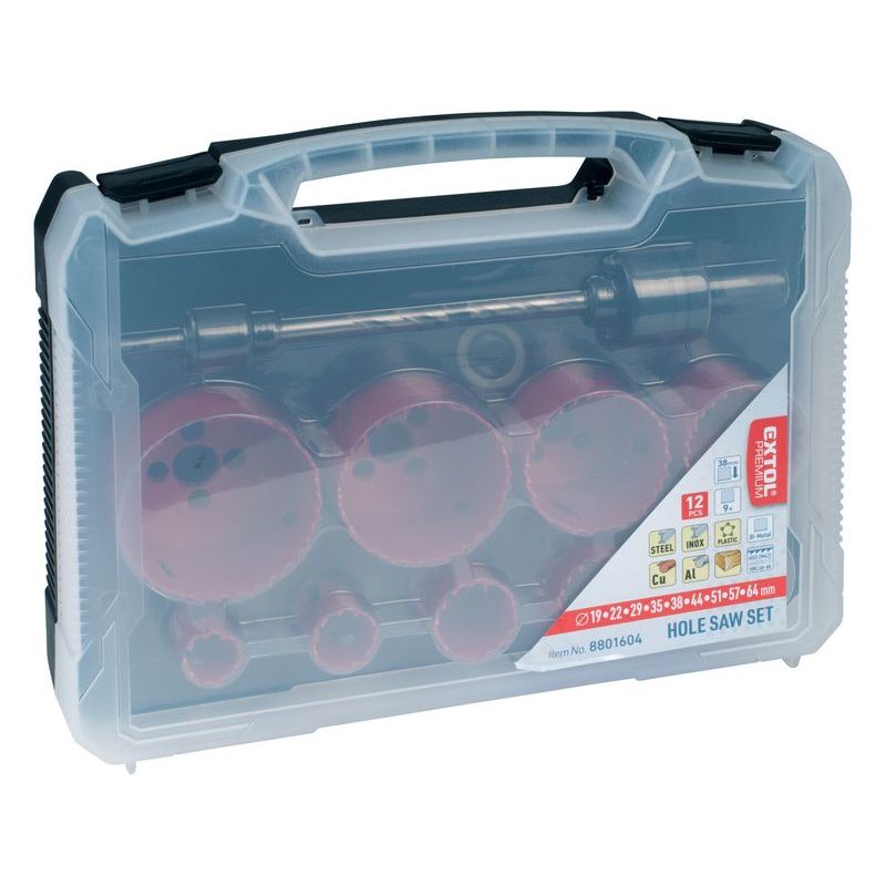 EXTOL PREMIUM VRTÁKY KORUNKOVÉ, UNIVERZÁLNÍ, 9 PRŮMĚRŮ O 19-64MM, HSS/BI-METAL, 8801604 - SADY S VRTACÍMI KORUNKAMI - PŘÍSLUŠENSTVÍ