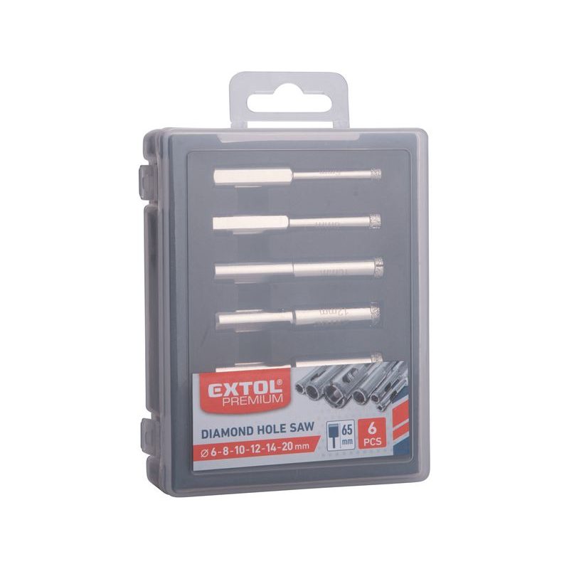 EXTOL PREMIUM KORUNKY VYKRUŽOVACÍ DIAMANTOVÉ NA SKLO A KERAMIKU SADA 6KS, O 6-8-10-12-14-20MM, 8801975 - DIAMANTOVÉ KORUNKY - PŘÍSLUŠENSTVÍ