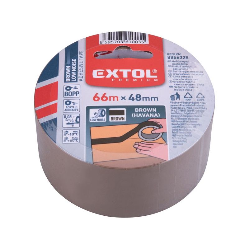 EXTOL PREMIUM PÁSKA LEPICÍ TICHÁ, HNĚDÁ/HAVANA, 48MM X 66M TL.0,050MM, PP/AKRYL LEPIDLO, 8856325 - ODVÍJEČE A LEPÍCÍ PÁSKY - DÍLNA A GARÁŽ