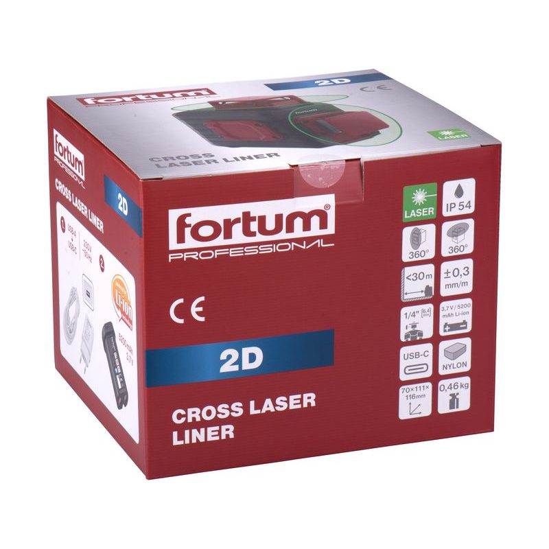 FORTUM LASER ZELENÝ 2D LINIOVÝ, KŘÍŽOVÝ SAMONIVELAČNÍ, 4780214 - LINIOVÉ LASERY - MĚŘÍCÍ TECHNIKA