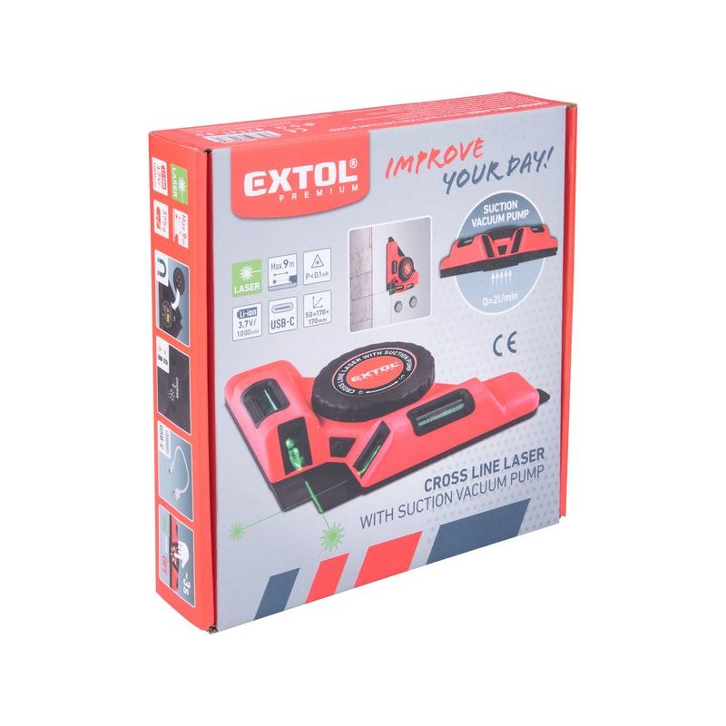 EXTOL PREMIUM LASER ZELENÝ-ÚHELNÍK 90°, S ELEKTR. PŘÍSAVNÝM MODULEM, 8823303 - STAVEBNÍ LASERY - MĚŘÍCÍ TECHNIKA