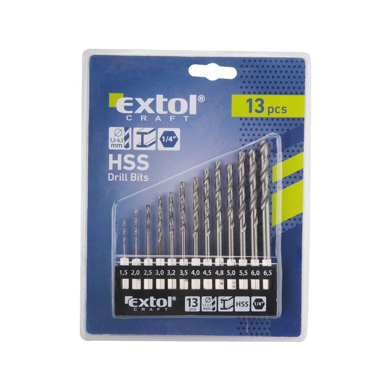 EXTOL CRAFT VRTÁKY DO KOVU SE ŠESTIHRANNOU STOPKOU, SADA 13KS, 1,5-6,5MM, HSS, 11140 - SADY VRTÁKŮ DO KOVU - PŘÍSLUŠENSTVÍ