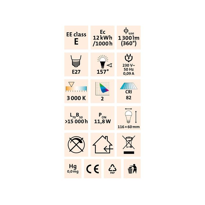 EXTOL LIGHT ŽÁROVKA LED KLASICKÁ, 1055LM, 12W, E27, TEPLÁ BÍLÁ, 43004 - NÁHRADNÍ ŽÁROVKY A ZÁŘIVKY - SVÍTIDLA