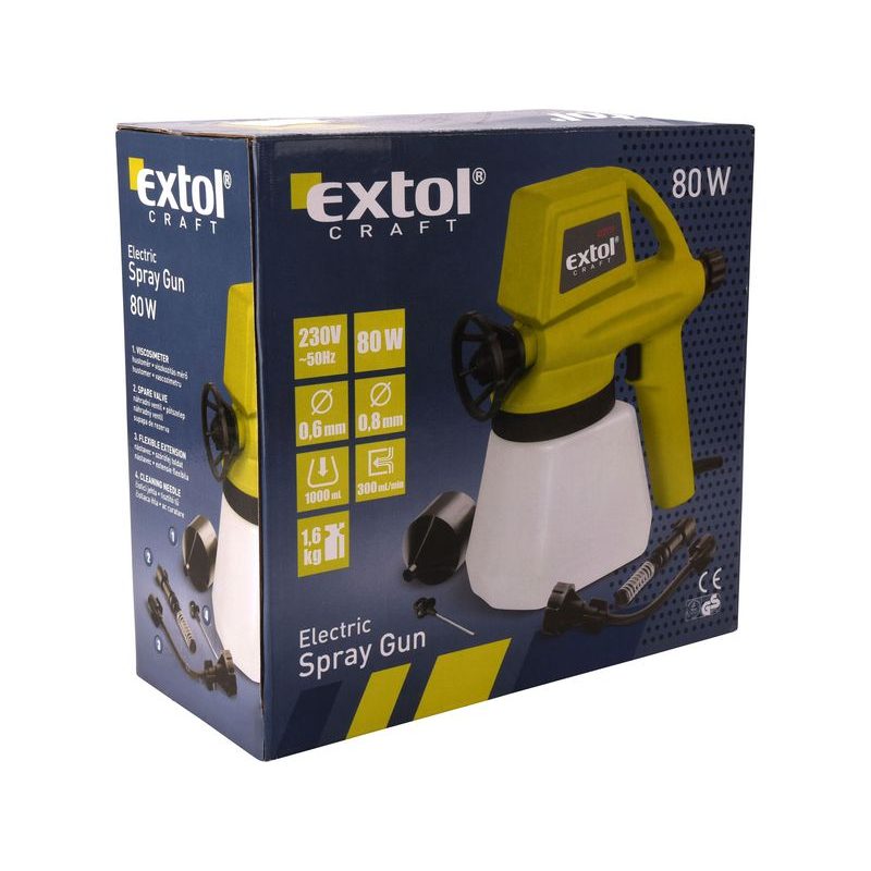 PISTOLE STŘÍKACÍ NA BARVU, 80W EXTOL CRAFT - STŘÍKACÍ PISTOLE ELEKTRICKÉ - ELEKTRICKÉ NÁŘADÍ