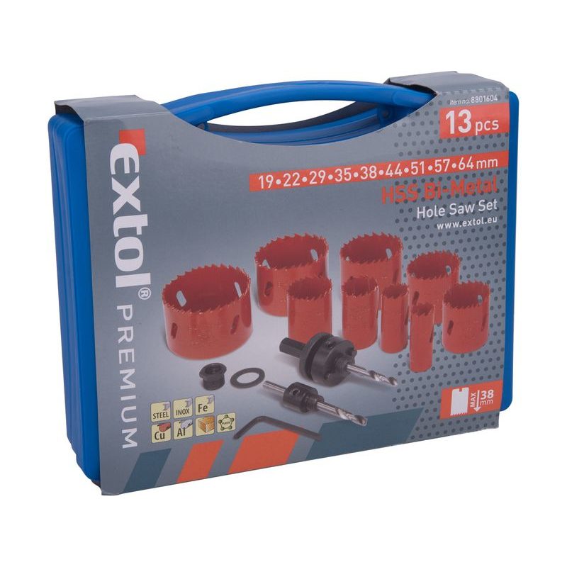 EXTOL PREMIUM VRTÁKY KORUNKOVÉ, UNIVERZÁLNÍ, 9 PRŮMĚRŮ O 19-64MM, HSS/BI-METAL, 8801604 - SADY S VRTACÍMI KORUNKAMI - PŘÍSLUŠENSTVÍ