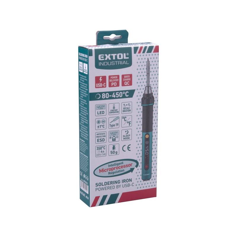 EXTOL INDUSTRIAL PÁJEČKA HROTOVÁ S DIGITÁLNÍ REGULACÍ, USB-C, 8794511 - PÁJKY - ELEKTRICKÉ NÁŘADÍ