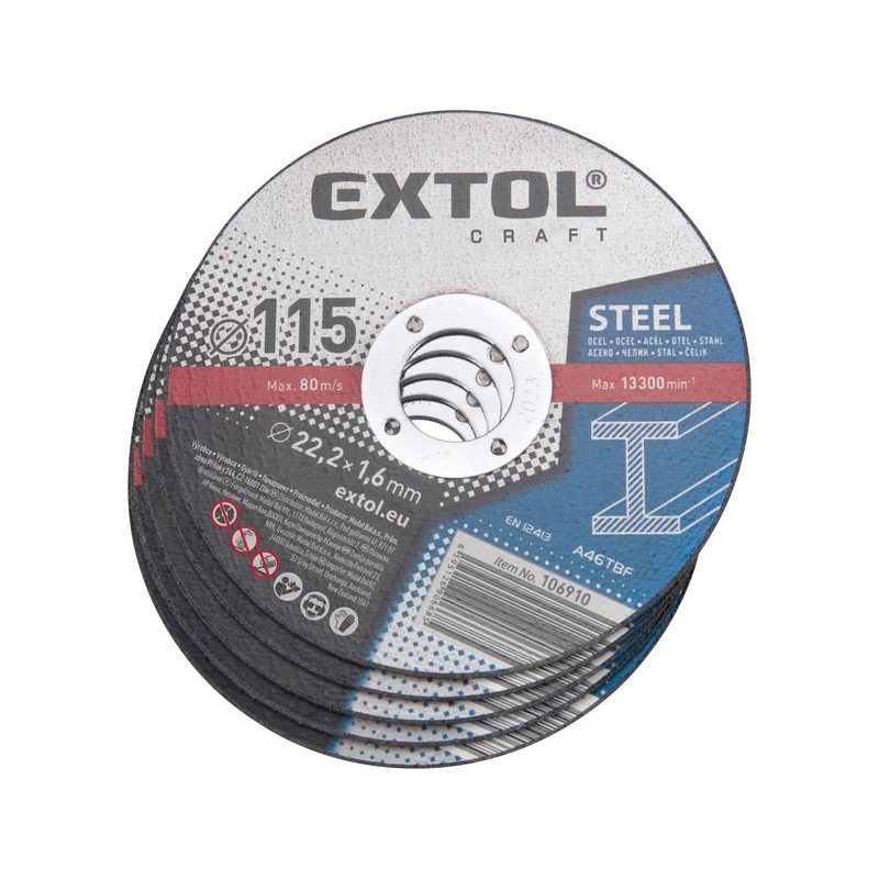 EXTOL CRAFT KOTOUČE ŘEZNÉ NA KOV, 5KS, O 115X1,6X22,2MM, 106910 - ŘEZNÝ KOTOUČ 115 MM - PŘÍSLUŠENSTVÍ