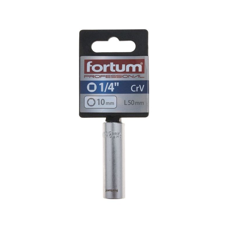 FORTUM HLAVICE NÁSTRČNÁ PRODLOUŽENA 1/4", 10MM, L 50MM, 4701523 - NÁSTRČNÉ HLAVICE, OŘECHY - RUČNÍ NÁŘADÍ
