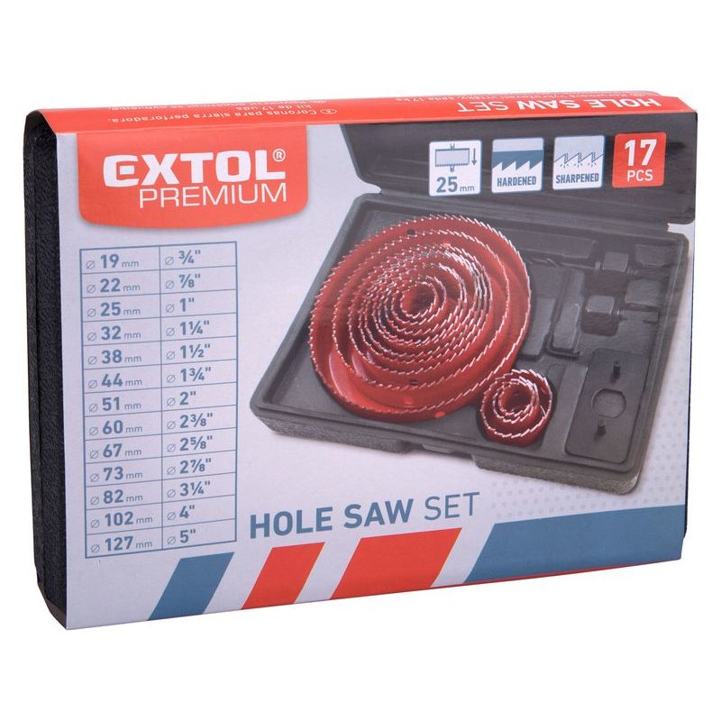 EXTOL PREMIUM VRTÁKY VYKRUŽOVACÍ KORUNKOVÉ, 13 PRŮMĚRŮ O 19-127MM, 8801605 - SADY S VRTACÍMI KORUNKAMI - PŘÍSLUŠENSTVÍ