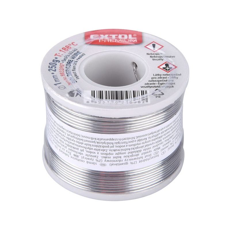 EXTOL PREMIUM DRÁT PÁJECÍ TRUBIČKOVÝ SN60/PB40, O 1MM, 250G, 8832007 - CÍN, PÁJECÍ HROTY, TAVNÉ TYČINKY - PŘÍSLUŠENSTVÍ