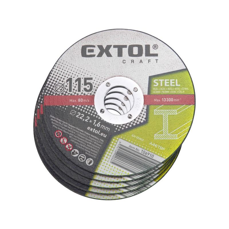 EXTOL CRAFT KOTOUČE ŘEZNÉ NA KOV, 5KS, O 115X1,6X22,2MM, 106910 - ŘEZNÝ KOTOUČ 115 MM - PŘÍSLUŠENSTVÍ