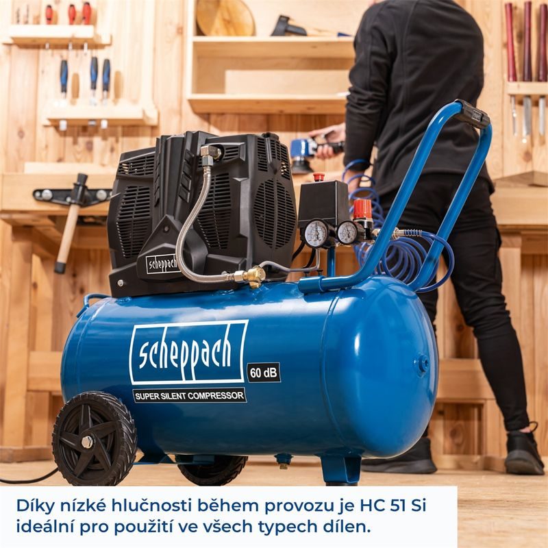 SCHEPPACH HC 51 SI TICHÝ BEZOLEJOVÝ DVOUVÁLCOVÝ KOMPRESOR 50 L - BEZOLEJOVÉ KOMPRESORY - PNEU NÁŘADÍ