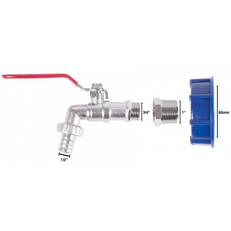 SADA, VENTIL 3/4"+ PLASTOVÁ REDUKCE 60MM + VÝPUSŤ 1/2", NA IBC NÁDRŽ - ZAHRADNÍ KOHOUTKY - ZAHRADA