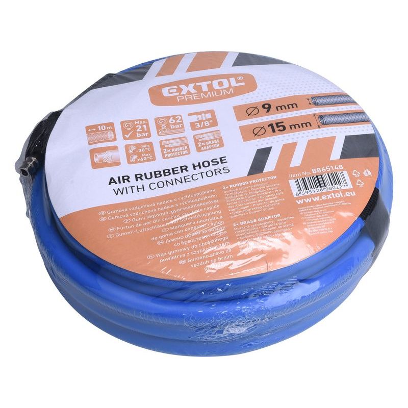EXTOL PREMIUM HADICE VZDUCHOVÁ, GUMA, 1/4" RYCHLOSPOJKA, 3/8" (9/15MM), 10M, 8865148 - TLAKOVÉ VZDUCHOVÉ HADICE - PNEU NÁŘADÍ