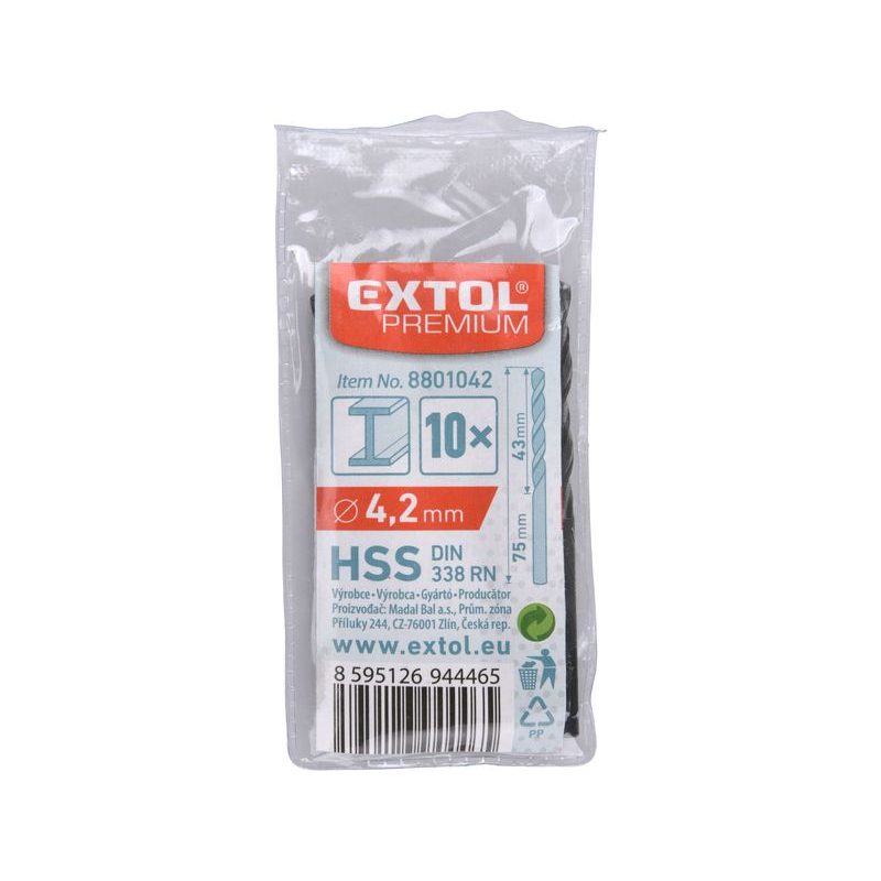 EXTOL PREMIUM VRTÁK DO KOVU HSS, BAL 10KS, O 4,2MM, 8801042 - VRTÁKY DO KOVU HSS EXTOL - PŘÍSLUŠENSTVÍ