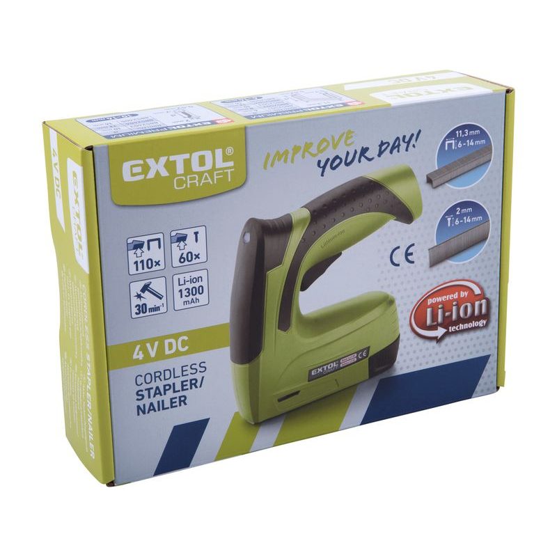 EXTOL CRAFT SPONKOVAČKA/HŘEBÍKOVAČKA AKU, 4V LI-ION, 1300MAH, USB NABÍJENÍ, 402901 - AKU SPONKOVAČKY, HŘEBÍKOVAČKY - AKU NÁŘADÍ