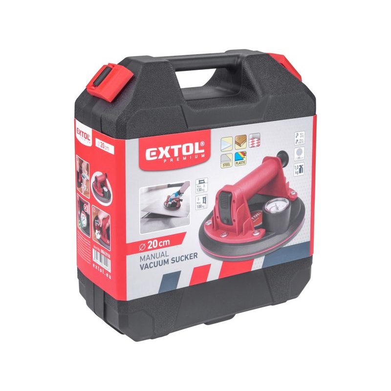 EXTOL PREMIUM PŘÍSAVKA S MANUÁLNÍ PUMPOU A MANOMETREM, O 200MM/130KG, 8863110 - PŘÍSAVKY NA SKLO - DÍLNA A GARÁŽ
