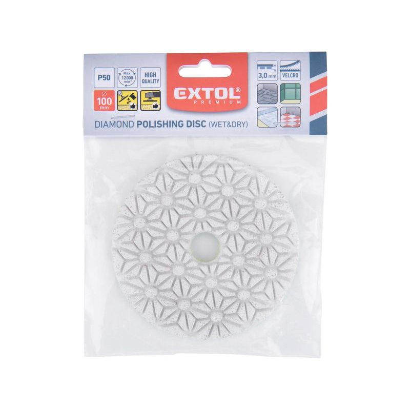 EXTOL PREMIUM KOTOUČ DIAMANTOVÝ LEŠTÍCÍ NA OBKLADY, O100MM, P50, SUCHÝ ZIP, 8803090 - DIAMANTOVÉ LEŠTÍCÍ KOTOUČE - PŘÍSLUŠENSTVÍ