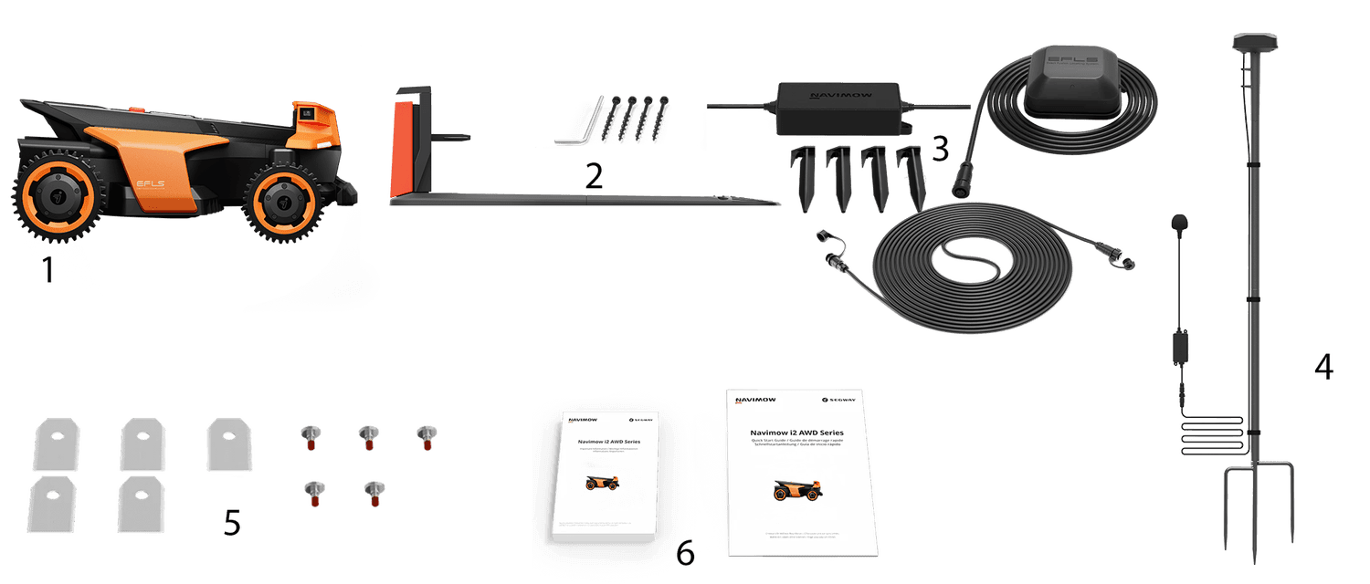 Illustration photo of robotic mower package contents