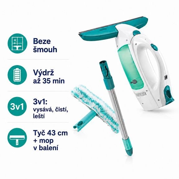 Vysavač na okna Window Cleaner, oboustranný mop a 43 cm tyč
