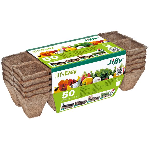 Rašelinový kontejner Jiffystrips® 5-50, 4,5 x 4,5 cm - plato 10ks. 5 plat v balení.