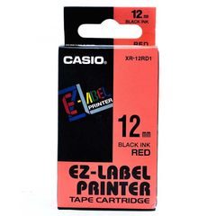Casio XR-12RD1 Barvicí páska cerné na cervené 12mm x 8m pro Casio Labelprinter 6-12mm/18mm/24mm