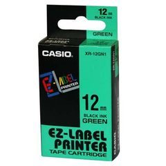 Casio XR-12GN1 Barvicí páska cerné na zelené 12mm x 8m pro Casio Labelprinter 6-12mm/18mm/24mm